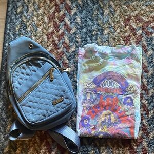 Blue Quilted Crossbody Bag and Tie-Dye Graphic Led Zep T. Bag included